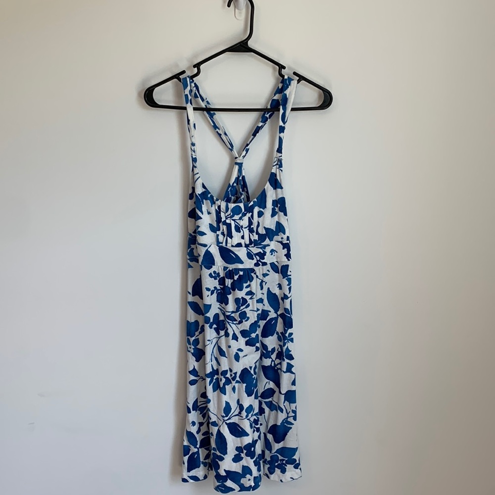 Blue and white floral mini dress